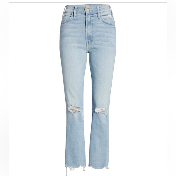 Mother The Hustler Ankle Chew in Petal Plucker Hi Rise Bootcut Flare w/Raw Hem - Picture 3 of 15